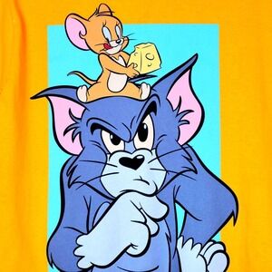 Tom and Jerry Graphic T Shirt Yellow Mens Size S Cartoon Classic Animation‎